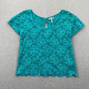 Y2K Kirra Top Womens Small Teal Blue Lace Open Back Crop Coquette Indie Festival